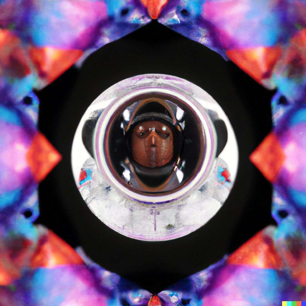 an astronaut as viewed through a kaleidoscope